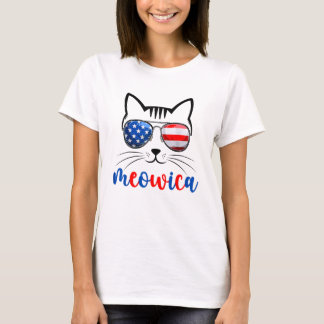 Camiseta Óculos de Sol Meowica Gatinho Bandeira dos EUA Pat