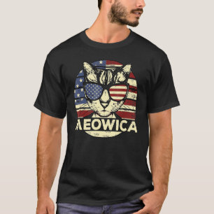 Camiseta Óculos de Sol Meowica Gato Americano Bandeira 4 de