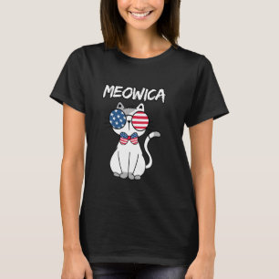 Camiseta Óculos de Sol Meowica Gato Bandeira Americana 4 de
