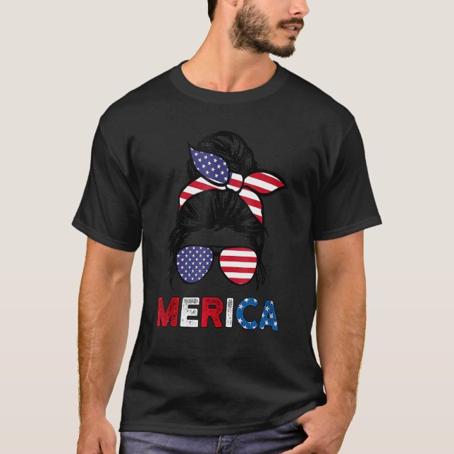 Camiseta Óculos de Sol Merica de 4 de Julho Vida de Mãe Cla (Frente)