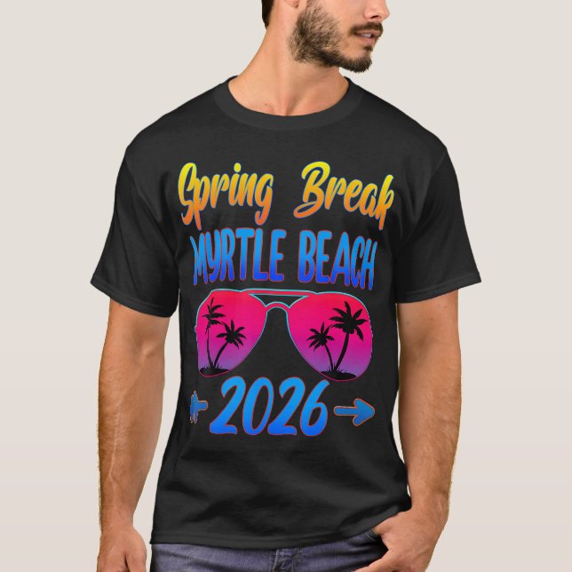 Camiseta Óculos de Sol Myrtle Beach Spring Break 2026 Praia (Frente)