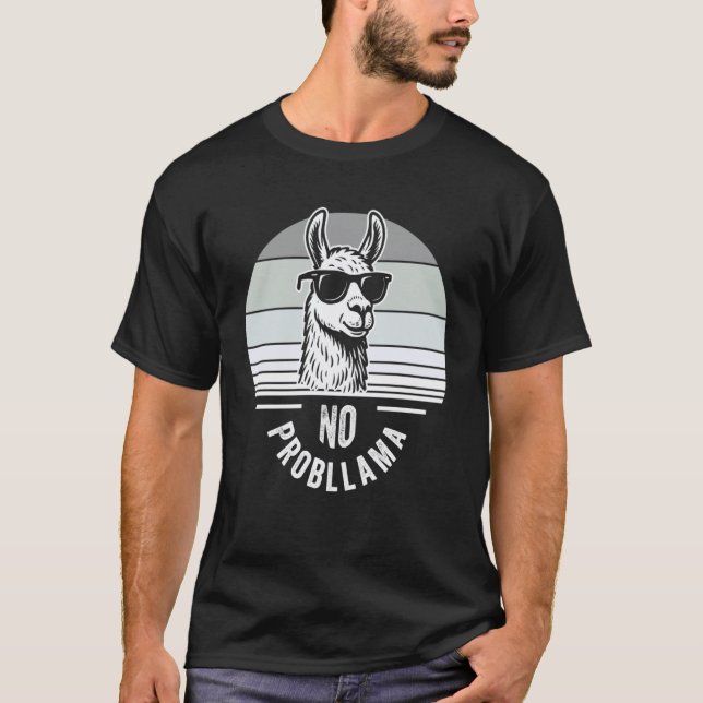 Camiseta Óculos de Sol No Probllama Llama Retro Diversão (Frente)