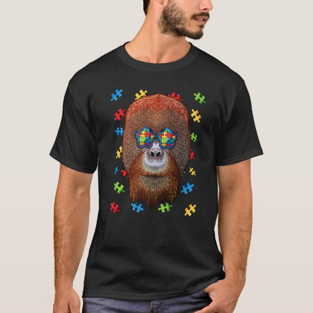 Camiseta Óculos de Sol Orangotango Puzzle Conscientização d (Frente)