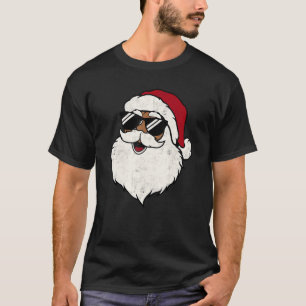 Camiseta Óculos de sol Papai Noel Preto Homens Natal Retrô