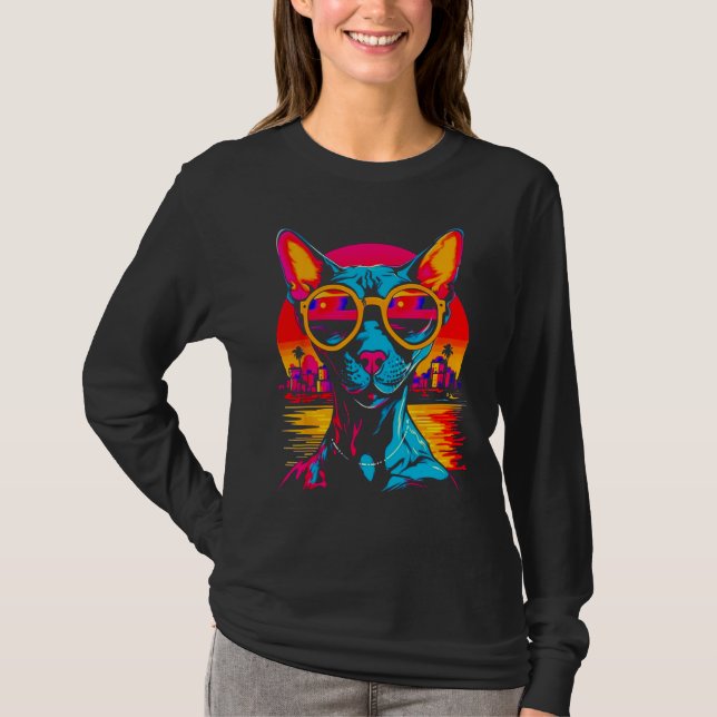 Camiseta Óculos de Sol para Gato Sphynx Sem Pelo (Frente)