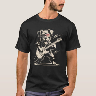 Camiseta Óculos de Sol Patrióticos Cachorro Tocando Gui da