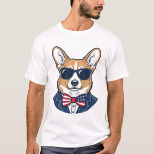 Camiseta Óculos de Sol Patrióticos Corgi Arte Vetorial Vint