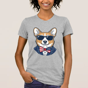 Camiseta Óculos de Sol Patrióticos de Corgi Arte Vetorial V