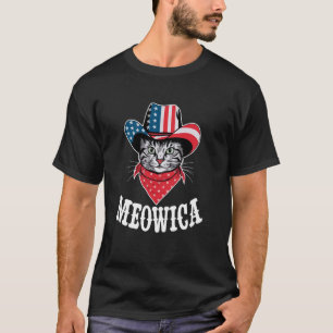 Camiseta Óculos de Sol Patrióticos Meowica Gato 4 de Julho 