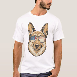 Camiseta Óculos de sol patrióticos Pastor Alemão Arte Vinta