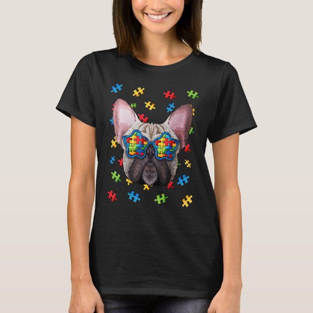 Camiseta Óculos de Sol Puzzle de Bulldog Francês Conscienti (Frente)