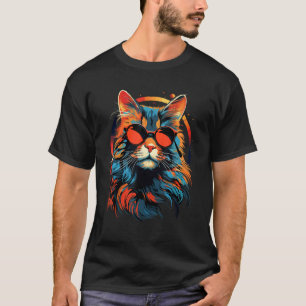 Camiseta Óculos de Sol Retro Amante de Gato Maine Coon Mamã