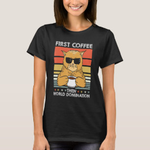 Camiseta Óculos de Sol Retro de Café de Gato Dono de Animal