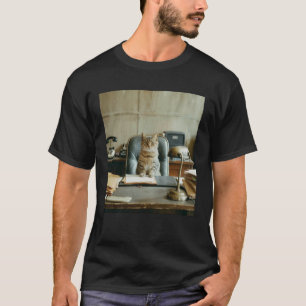Camiseta Óculos de sol retrô dos anos 70 Gato no escritório