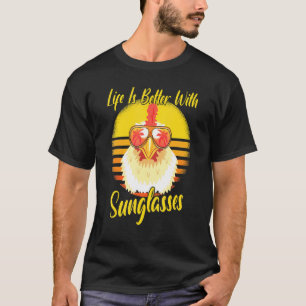 Camiseta Óculos de Sol Retro Férias na Praia do Pôr do Sol 