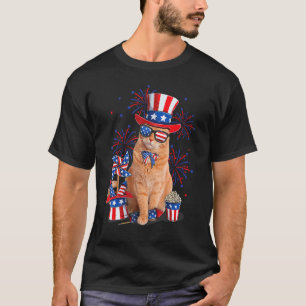 Camiseta Óculos de Sol Retro Mericat Gato Bandeira American