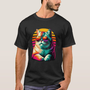 Camiseta Óculos de Sol Retro Pôr do Sol Gato British Shorth