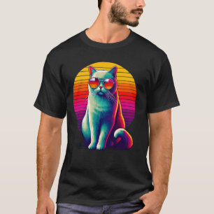 Camiseta Óculos de Sol Retro Pôr do Sol Gato Cartuxo Chartr
