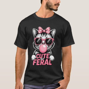 Camiseta Óculos de Sol Rosa Chiclete Gato Feroz Mas Fofo