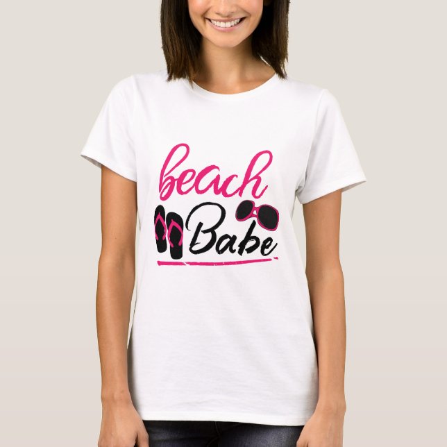 Camiseta óculos de sol rosa de garota de praia (Frente)