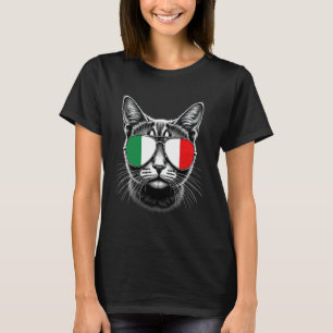 Camiseta Óculos de Sol Rosto de Gato Bandeira da Itália
