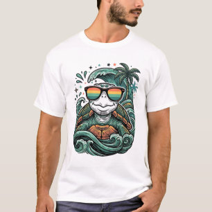 Camiseta Óculos de Sol Tartaruga Tropical Vintage Vetor Pra