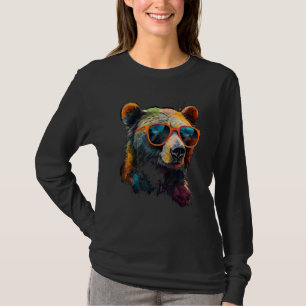 Camiseta Óculos de Sol Urso Arte Colorida Animal Urso