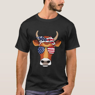 Camiseta Óculos de Sol Vaca Fofa Bandeira Americana EUA Pre