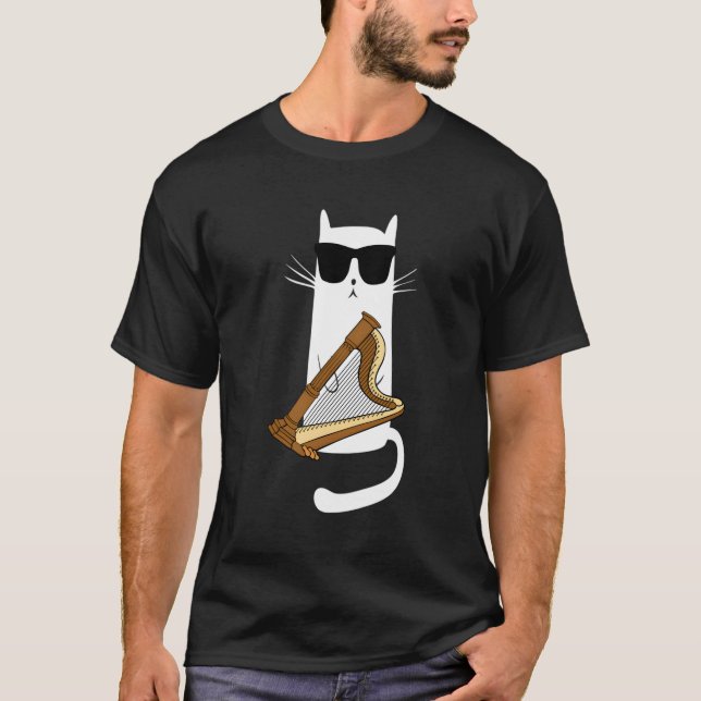 Camiseta Óculos de sol Vestindo Gatos Fazendo Harpa (Frente)