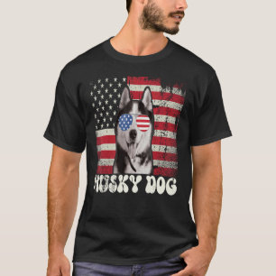 Camiseta Óculos de sol Vintage Husky Cão Bandeira dos EUA P