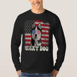 Camiseta Óculos de sol Vintage Husky Dog com bandeira dos E