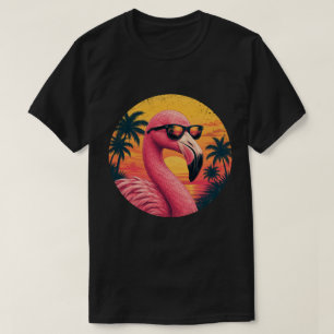 Camiseta Óculos de Sol Vintage Retro Flamingo Pôr do Sol na