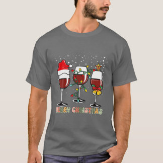 Camiseta Óculos de Vinho de Natal com Xadrez de Papai Noel