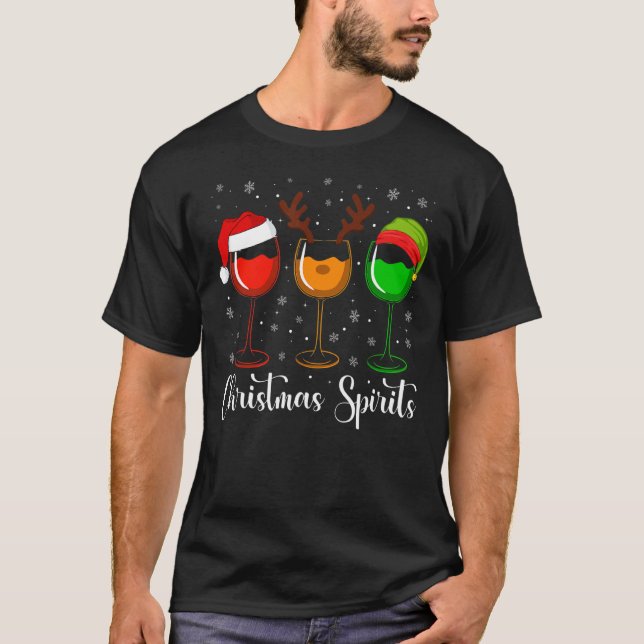 Camiseta Óculos De Vinho De Natal Espíritos Xmas Luzes De E (Frente)