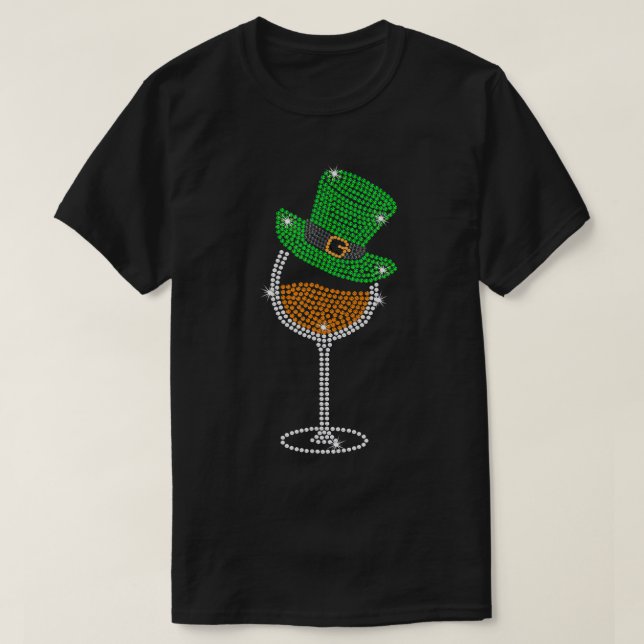 Camiseta Óculos de Vinho Rhinestone Dia de São Patrício de  (Frente do Design)