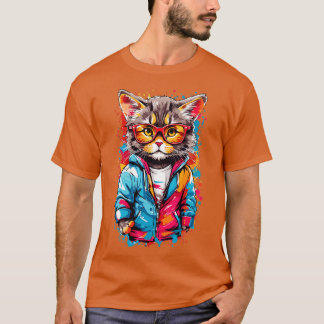 Camiseta Óculos de Visto de Gatos Coloridos de grafite