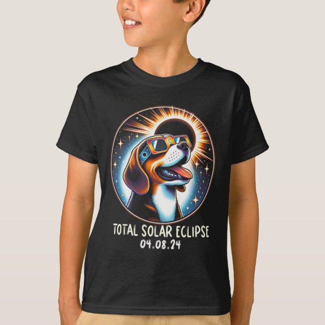 Camiseta Óculos de Visto do Eclipse Solar Beagle Pet abril  (Frente)