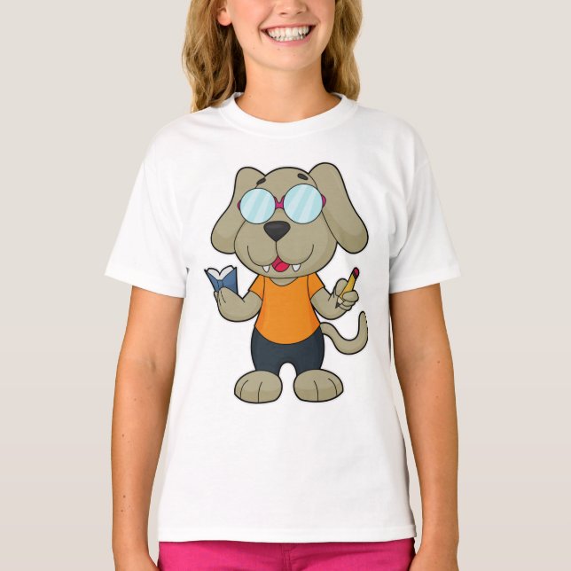 Camiseta Óculos do livro de Nerd de cães (Frente)