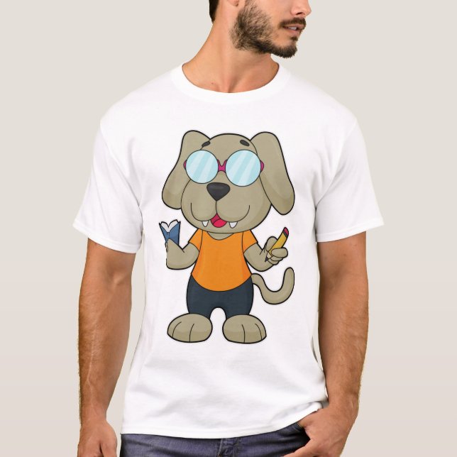 Camiseta Óculos do livro de Nerd de cães (Frente)