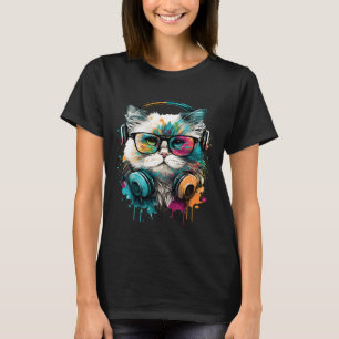 Camiseta Óculos e auscultadores para Vestir Gatos