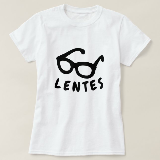 Camiseta óculos e texto Lentes: óculos em galego (Frente do Design)