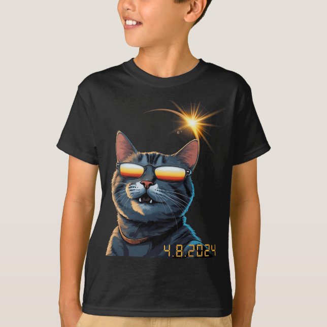 Camiseta Óculos Eclipse Solar 2024 Vestindo Gatos Eclipse 1 (Frente)
