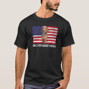 Camiseta Óculos escuros Dachshund Mãe Bandeira Americana Cã