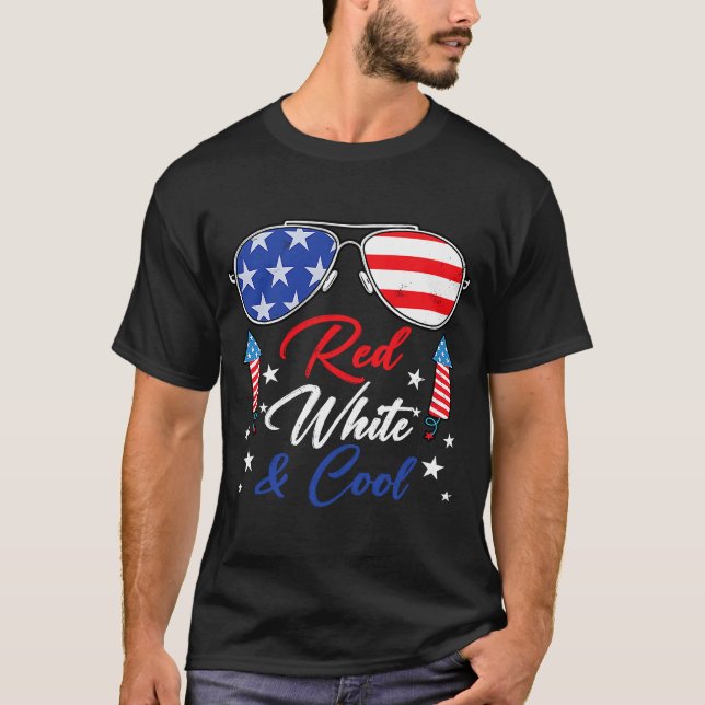 Camiseta Óculos escuros EUA Flag Red White e Legal 4 de jul (Frente)