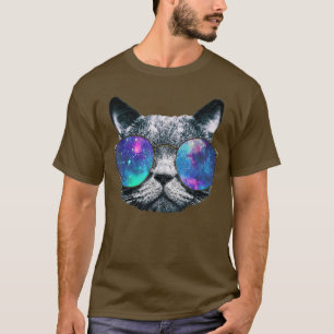 Camiseta Óculos Espaciais do Gato Astronauta Grelha redonda