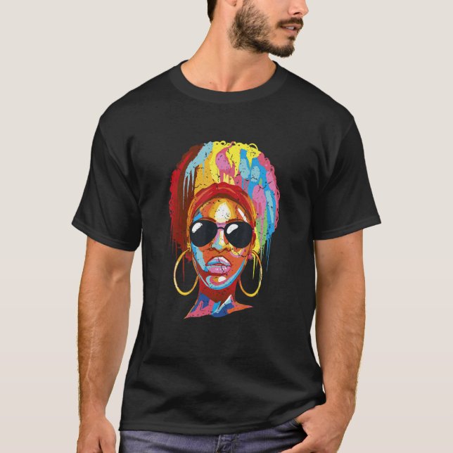 Camiseta Óculos legal, Mulher Negra, Água Afro-Americana (Frente)