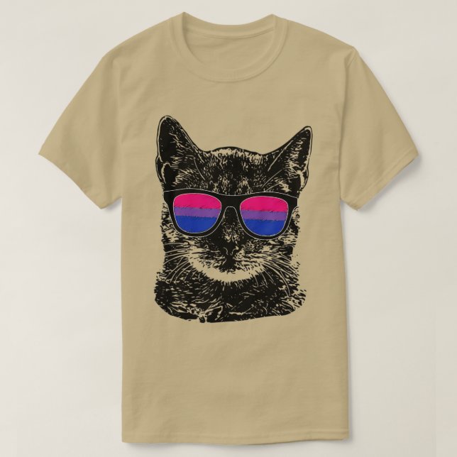 Camiseta Óculos LGBT de Gato de Orgulho gay Bissexual (Frente do Design)