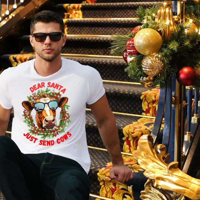 Camiseta Óculos loucos, coroa de Natal de vaca (Criador carregado)