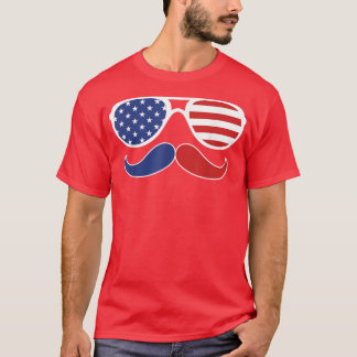 Camiseta Óculos solares Bandeira Americana Mustache 4 de ju