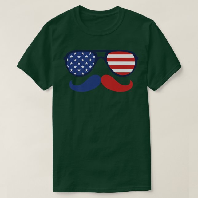 Camiseta Óculos solares bigode bandeira americana 4º de jul (Frente do Design)